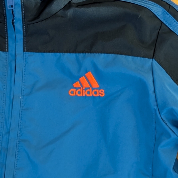 Adidas Blue and Black Raincoat with Classic Stripes - Picture 2 of 4